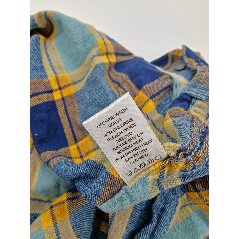 Eastern Mountain Sports EMS Womens M Blue Yellow Plaid Cotton Flannel Shirt - Picture 8 of 8